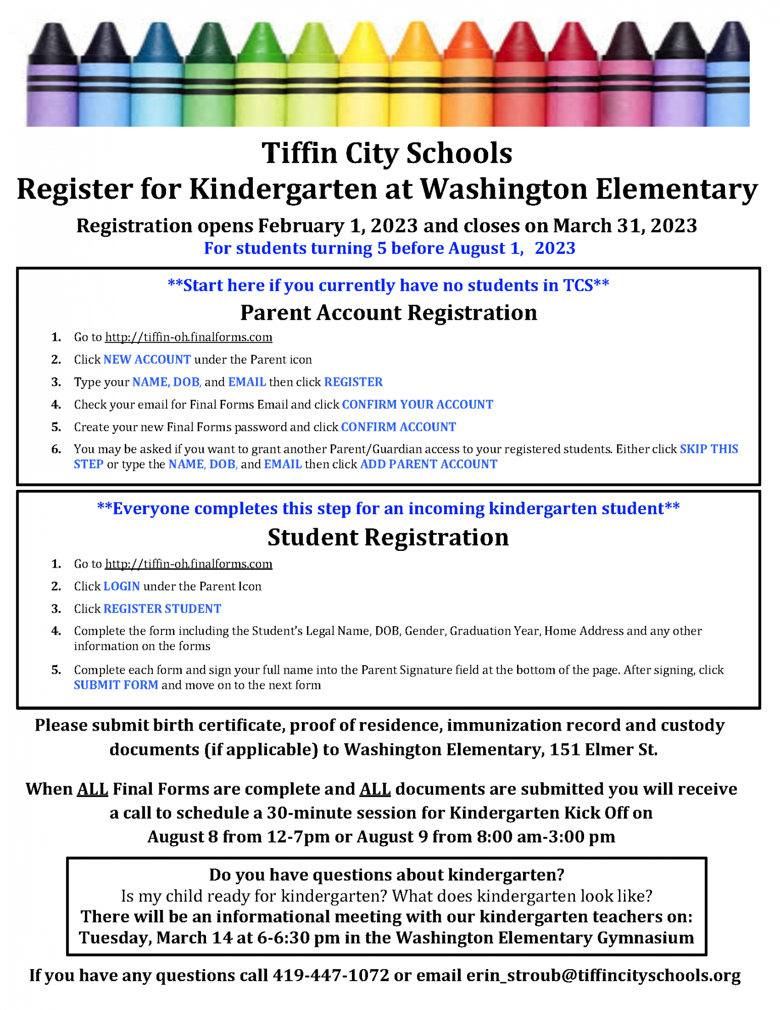 Kindergarten Registration for 2023-2024